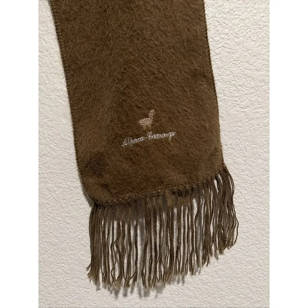 Alpaca Camargo Shawl Scarf Wrap Brown Fringe 70 X 9 Peru